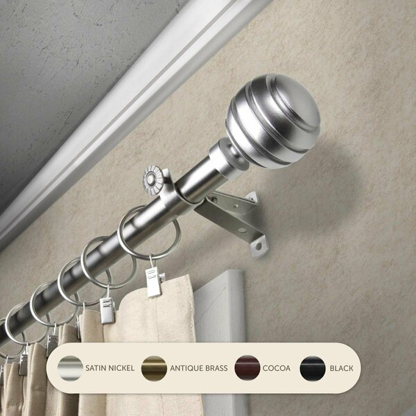 Central Design 0.8125 in. Louise Curtain Rod with 28 to 48 in. Extension, Satin Nickel 4891-285